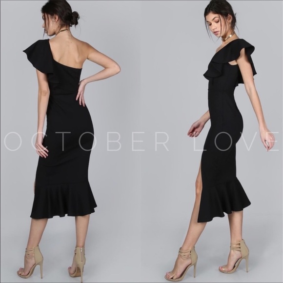 Lexi Shoulder Ruffle Black Midi Dress πΉ - Picture 3 of 3